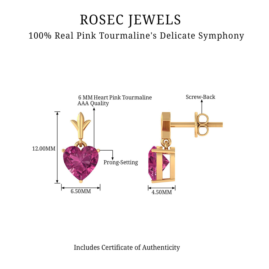 1.8 Carat Heart Shape Pink Tourmaline Drop Earrings
