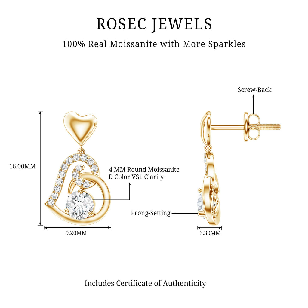 0.6 Carat Moissanite Heart Drop Earrings for Women