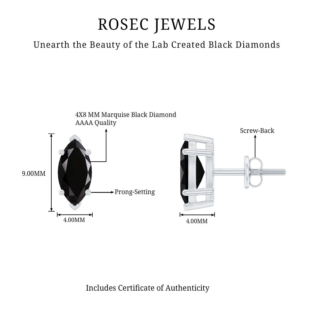 1.68 Carat Marquise Cut Lab Grown Black Diamond Stud Earrings
