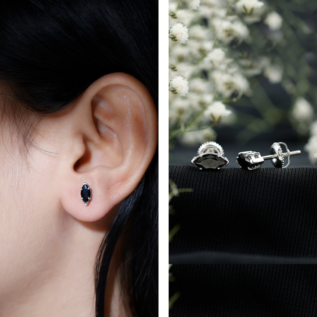 1.68 Carat Marquise Cut Lab Grown Black Diamond Stud Earrings