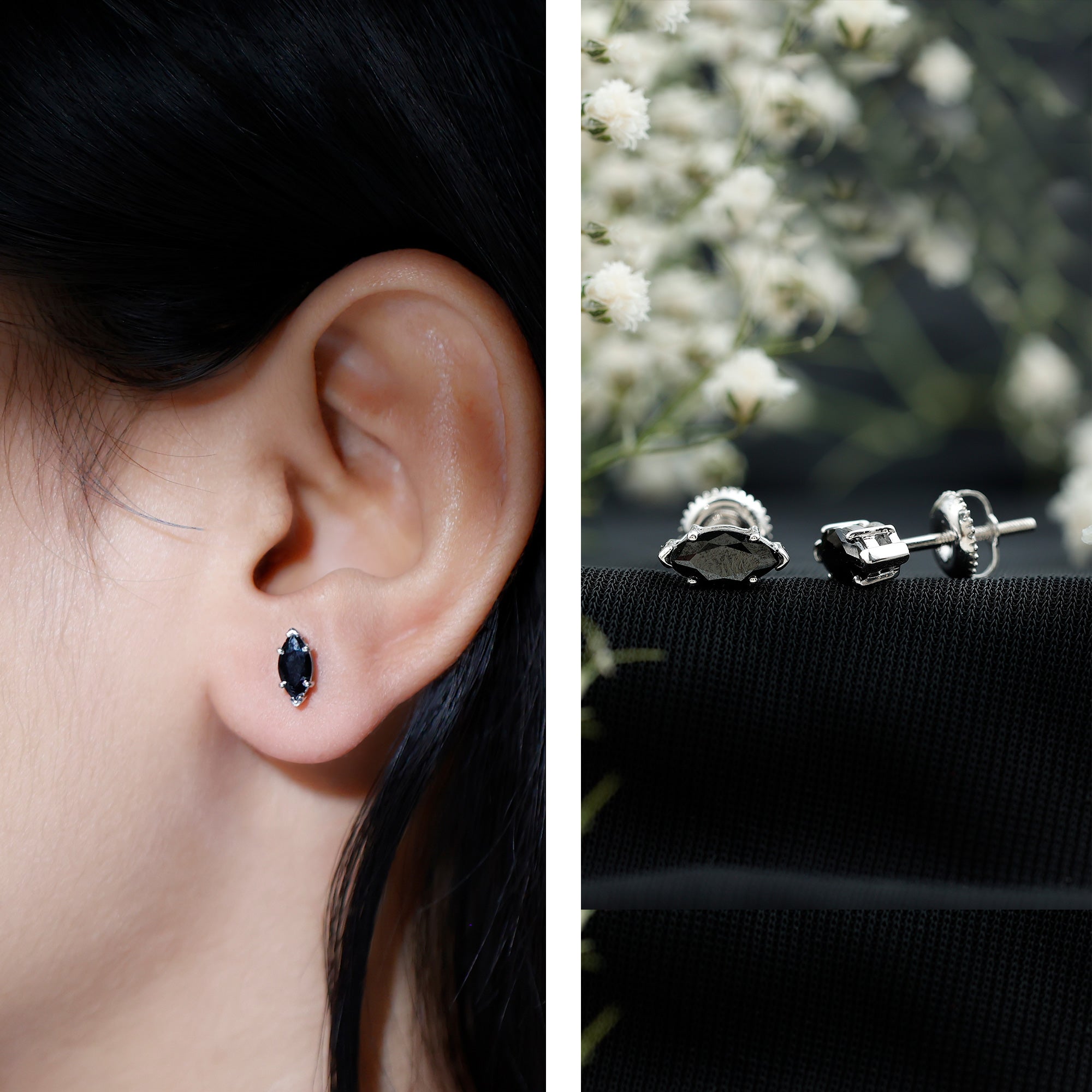 1.68 Carat Marquise Cut Lab Grown Black Diamond Stud Earrings