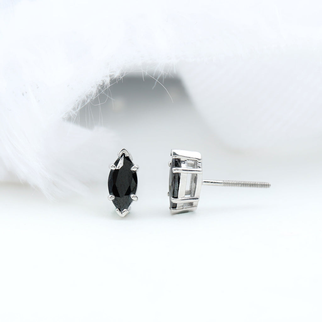 1.68 Carat Marquise Cut Lab Grown Black Diamond Stud Earrings