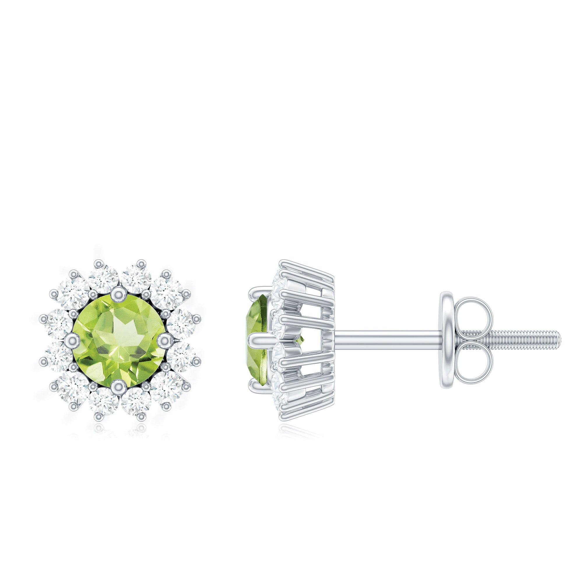 Natural 1 Carat Peridot Stud Earrings with Diamond Halo