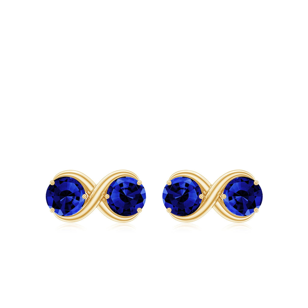 Two Stone Infinity Stud Earrings with Created Blue Sapphire