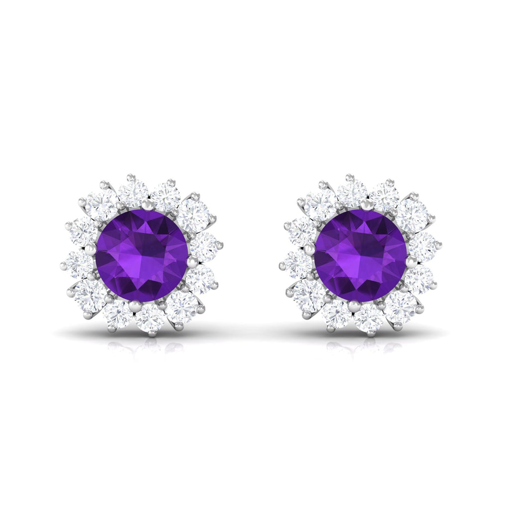 Natural Amethyst Classic Halo Stud Earring with Diamond