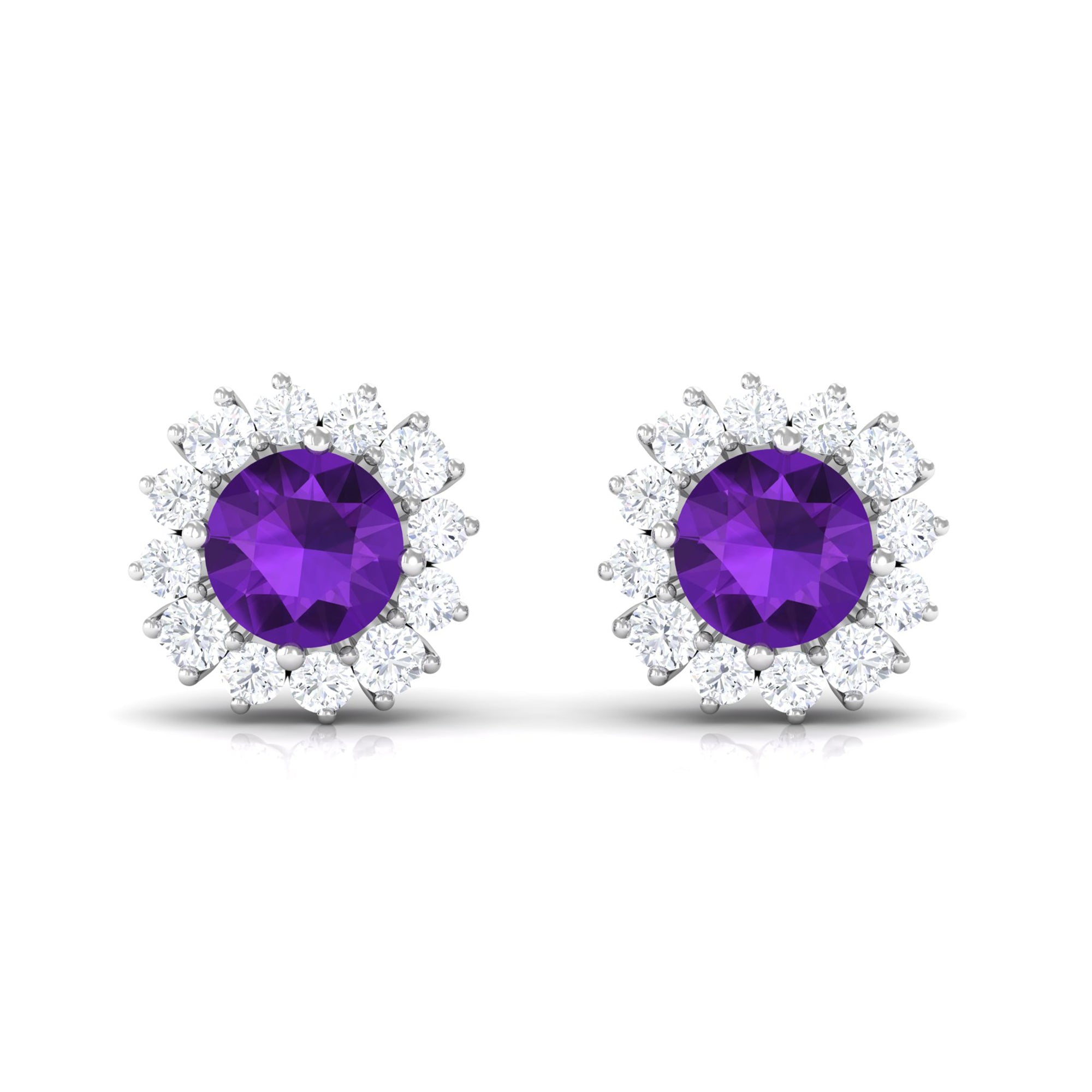 Natural Amethyst Classic Halo Stud Earring with Diamond