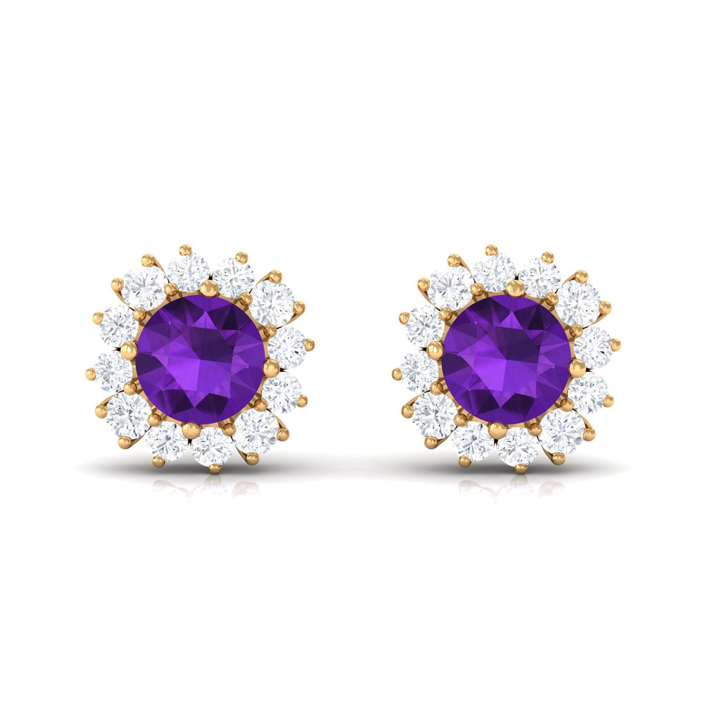 Natural Amethyst Classic Halo Stud Earring with Diamond
