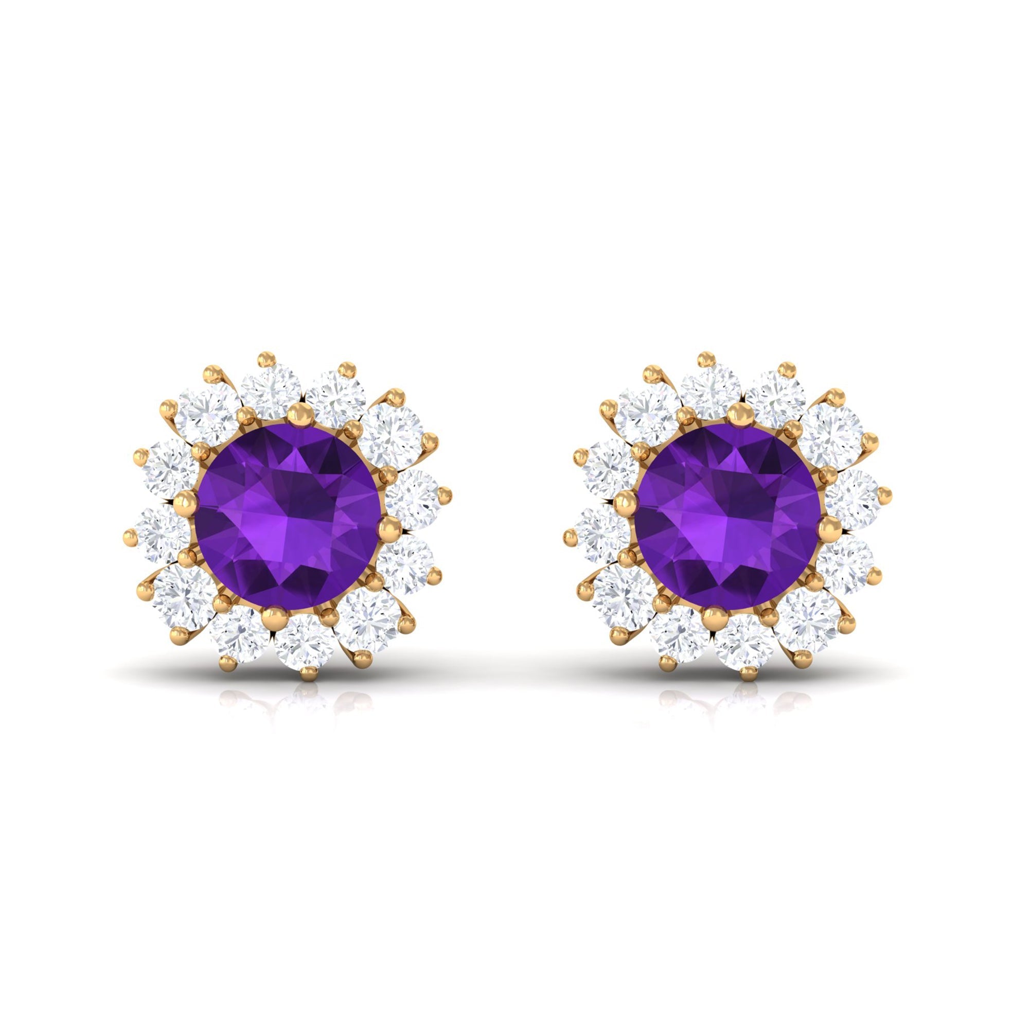 Natural Amethyst Classic Halo Stud Earring with Diamond