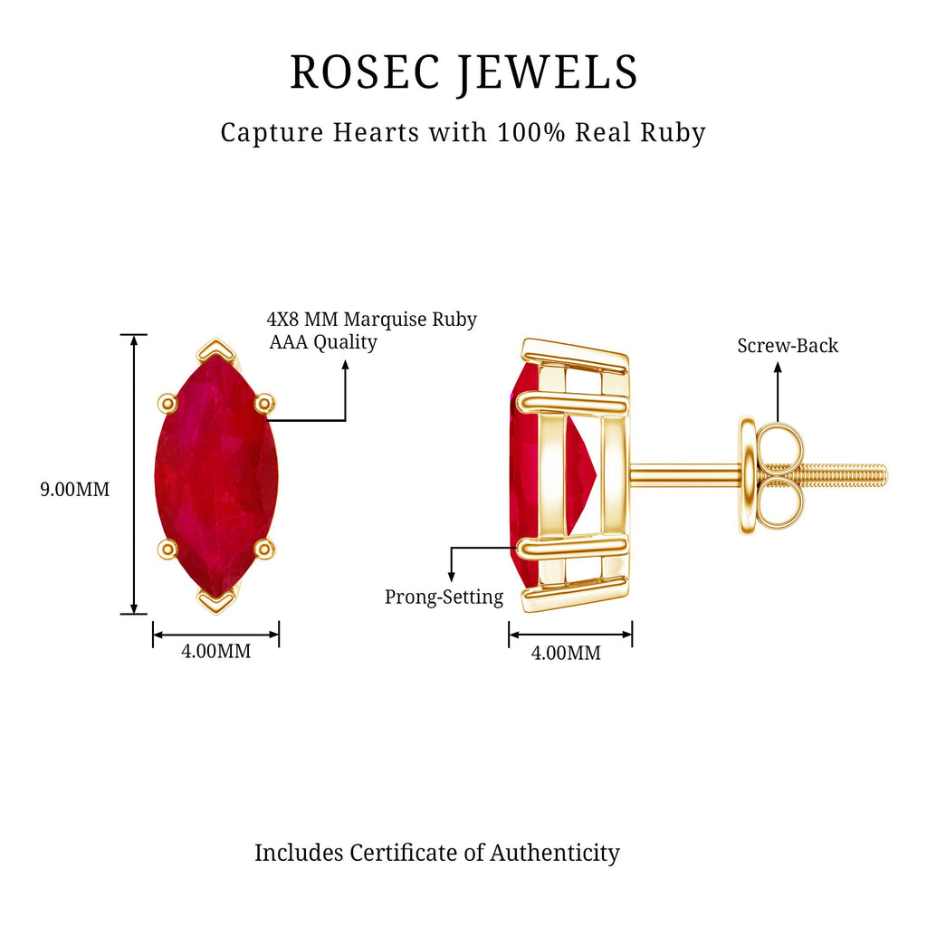 Natural 1.5 Carat Marquise Ruby Stud Earrings with Screw Back