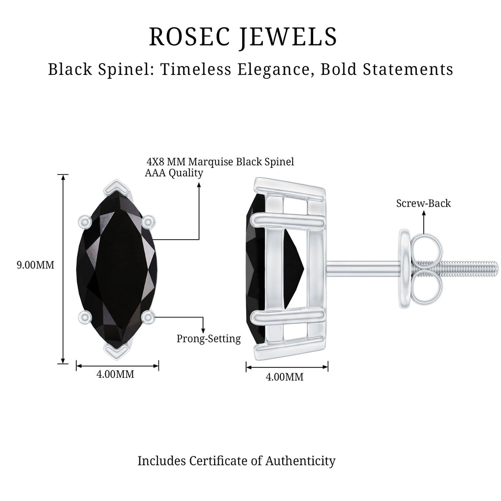 1.4 CT Marquise Black Spinel Solitaire Stud Earrings