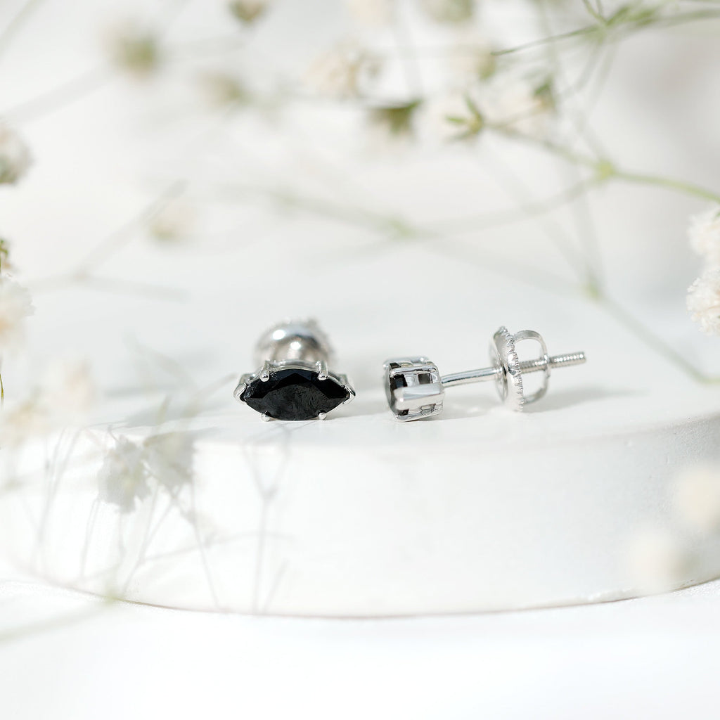 1.4 CT Marquise Black Spinel Solitaire Stud Earrings
