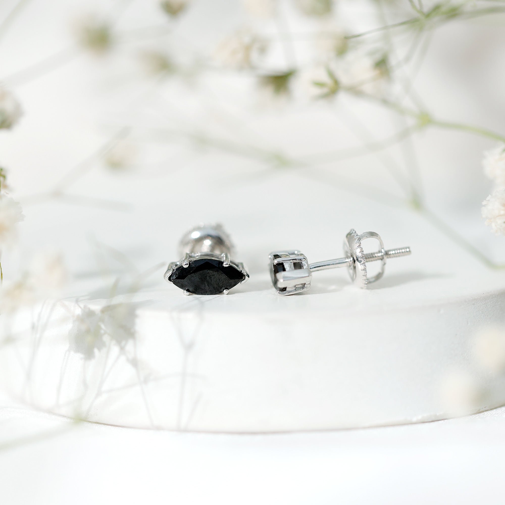 1.4 CT Marquise Black Spinel Solitaire Stud Earrings
