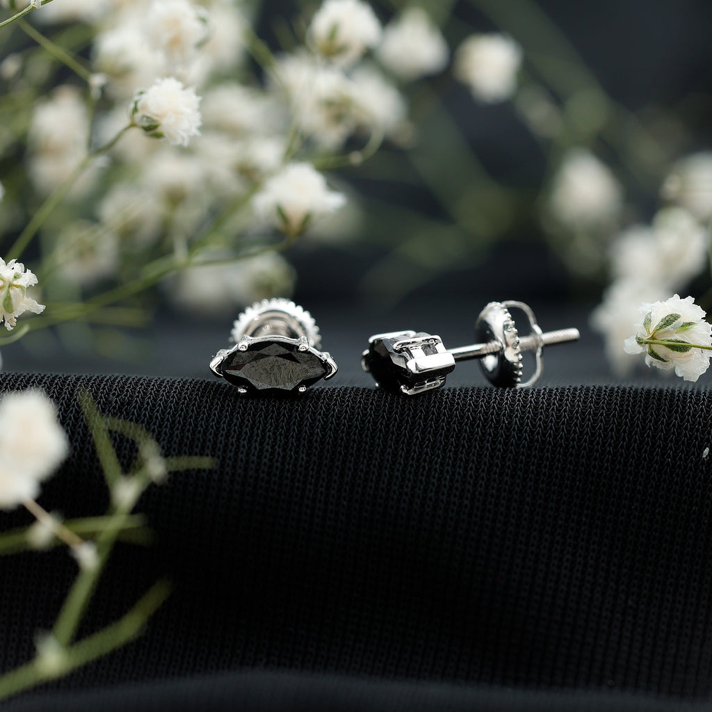 1.4 CT Marquise Black Spinel Solitaire Stud Earrings