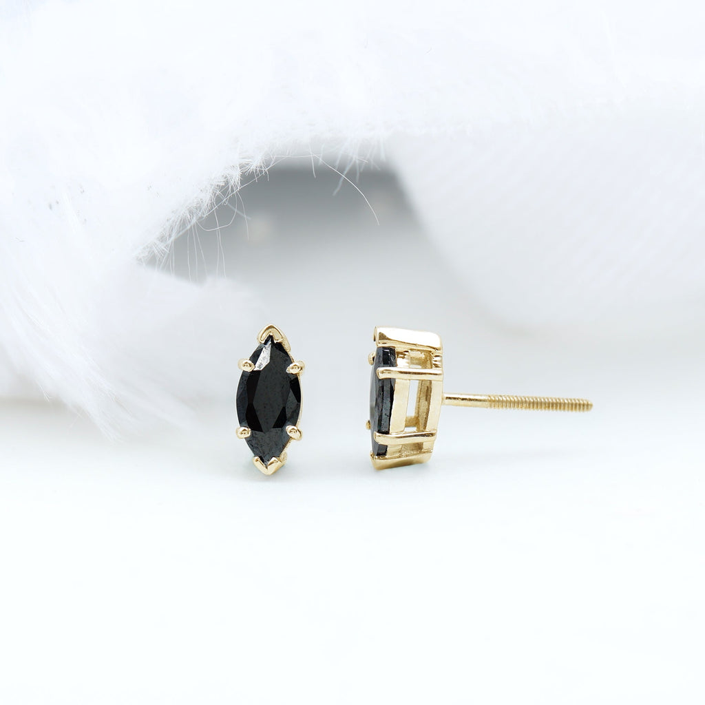 1.4 CT Marquise Black Spinel Solitaire Stud Earrings