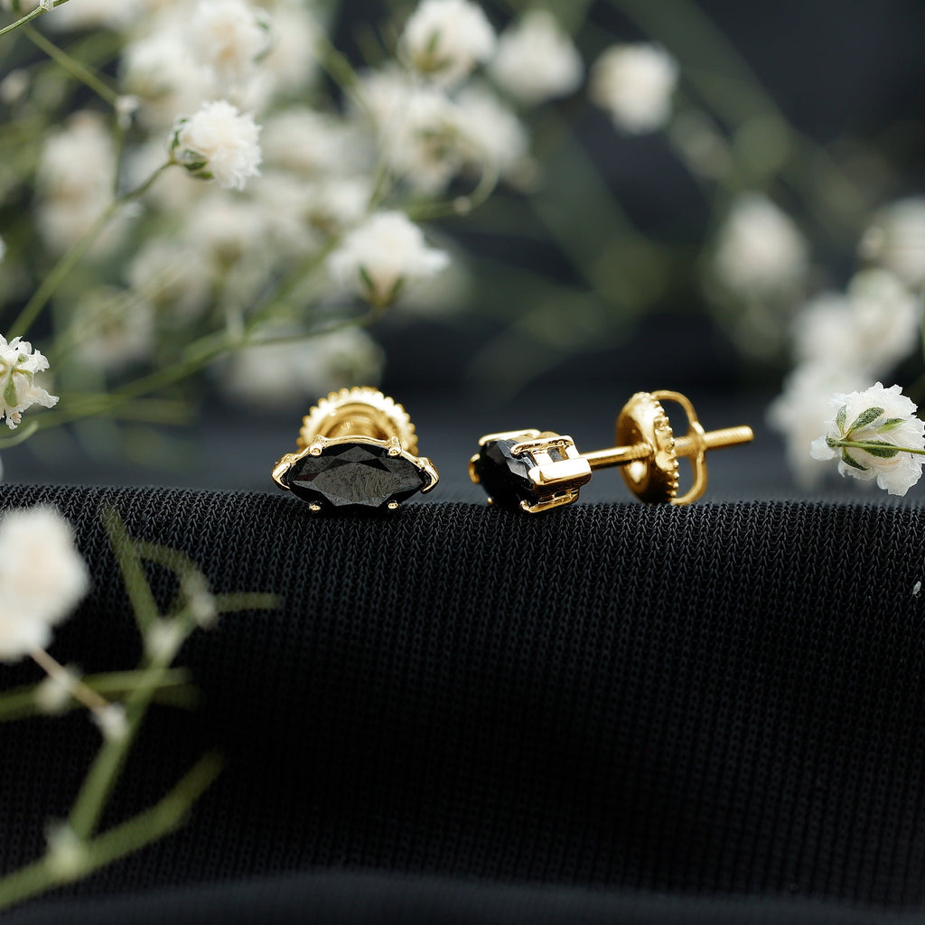 1.4 CT Marquise Black Spinel Solitaire Stud Earrings