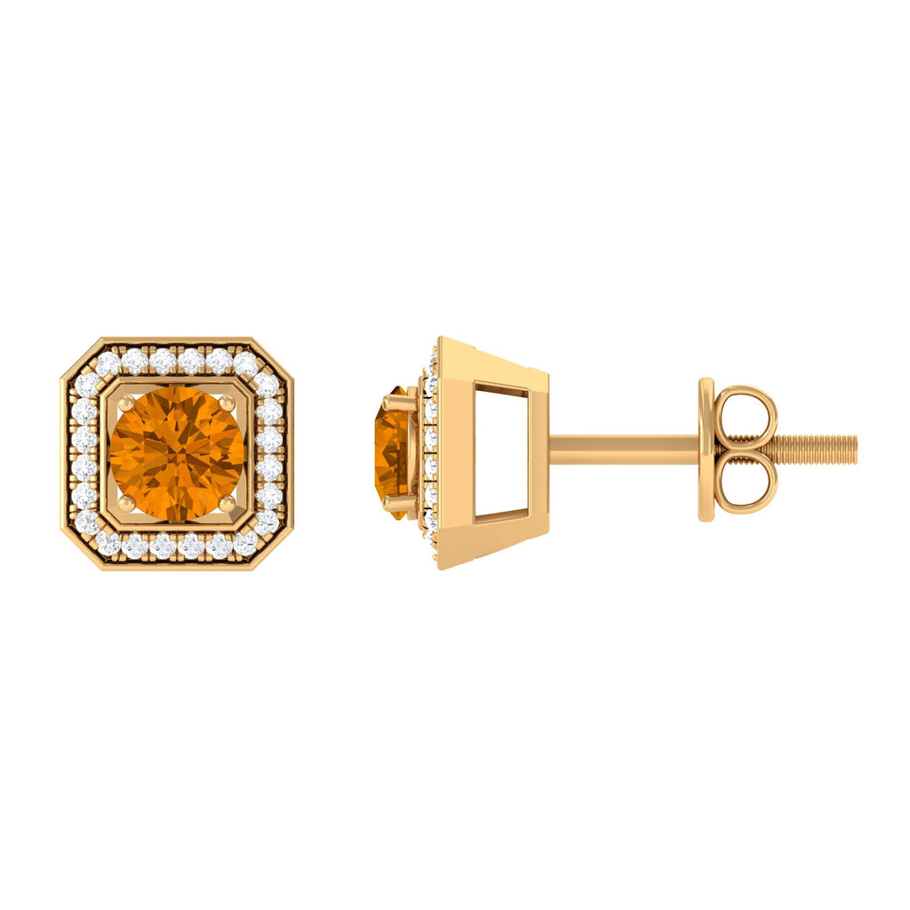 Vintage Inspired 1 Carat Citrine and Diamond Halo Stud Earrings