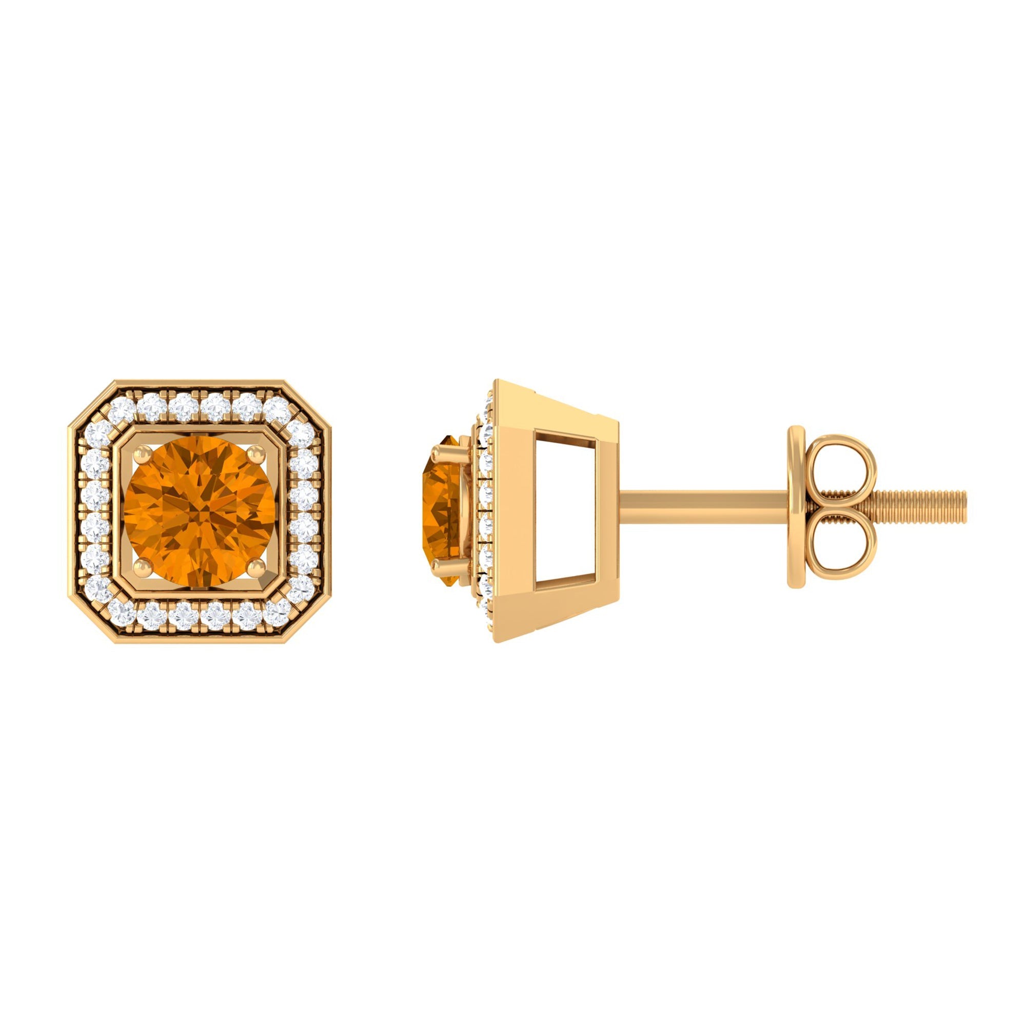 Vintage Inspired 1 Carat Citrine and Diamond Halo Stud Earrings