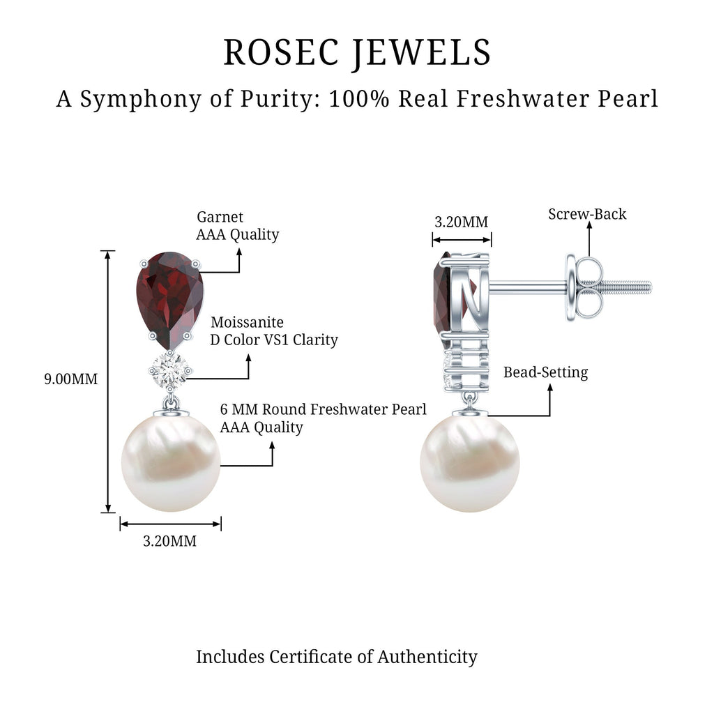 Genuine Freshwater Pearl Drop Earrings with Garnet