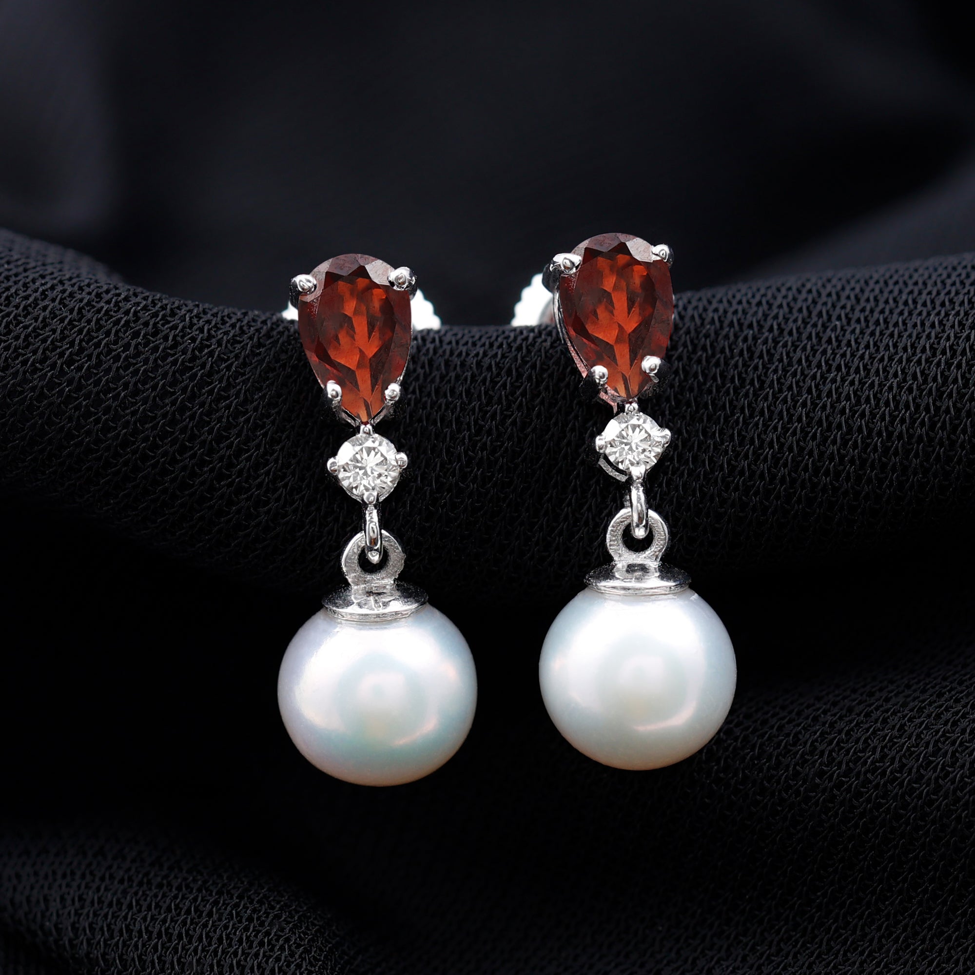 Genuine Freshwater Pearl Drop Earrings with Garnet