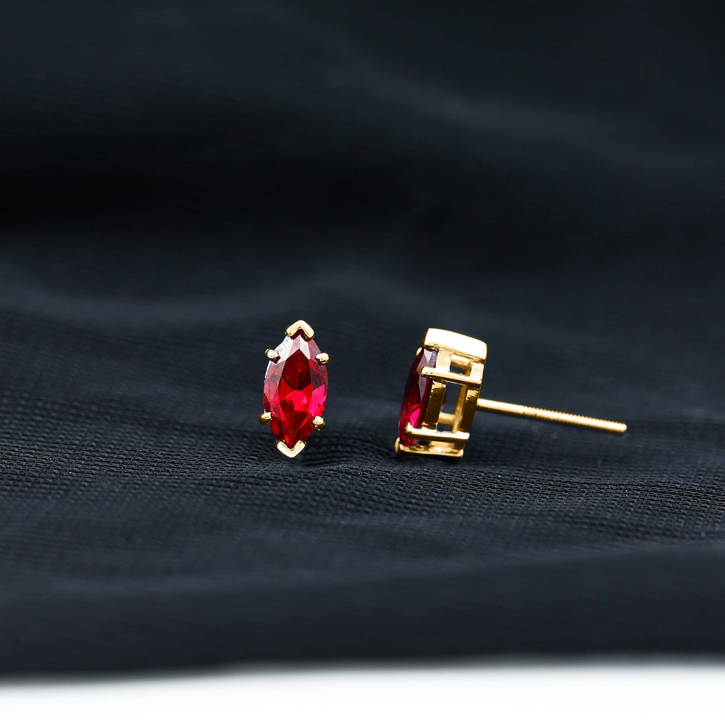 Certified Marquise Cut Lab Grown Ruby Everyday Stud Earring