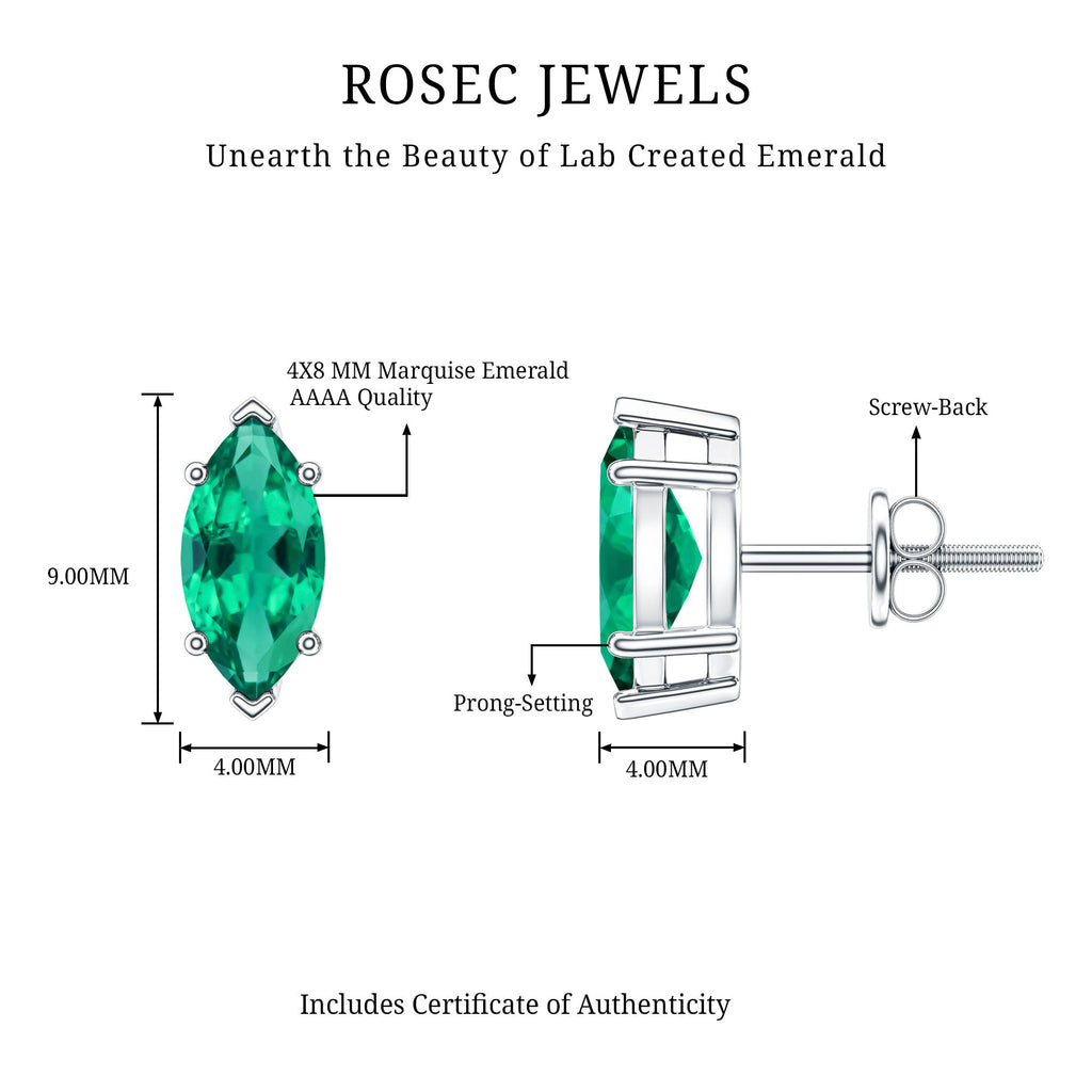 Marquise Cut 1.2 Carat Lab Created Emerald Solitaire Stud Earrings