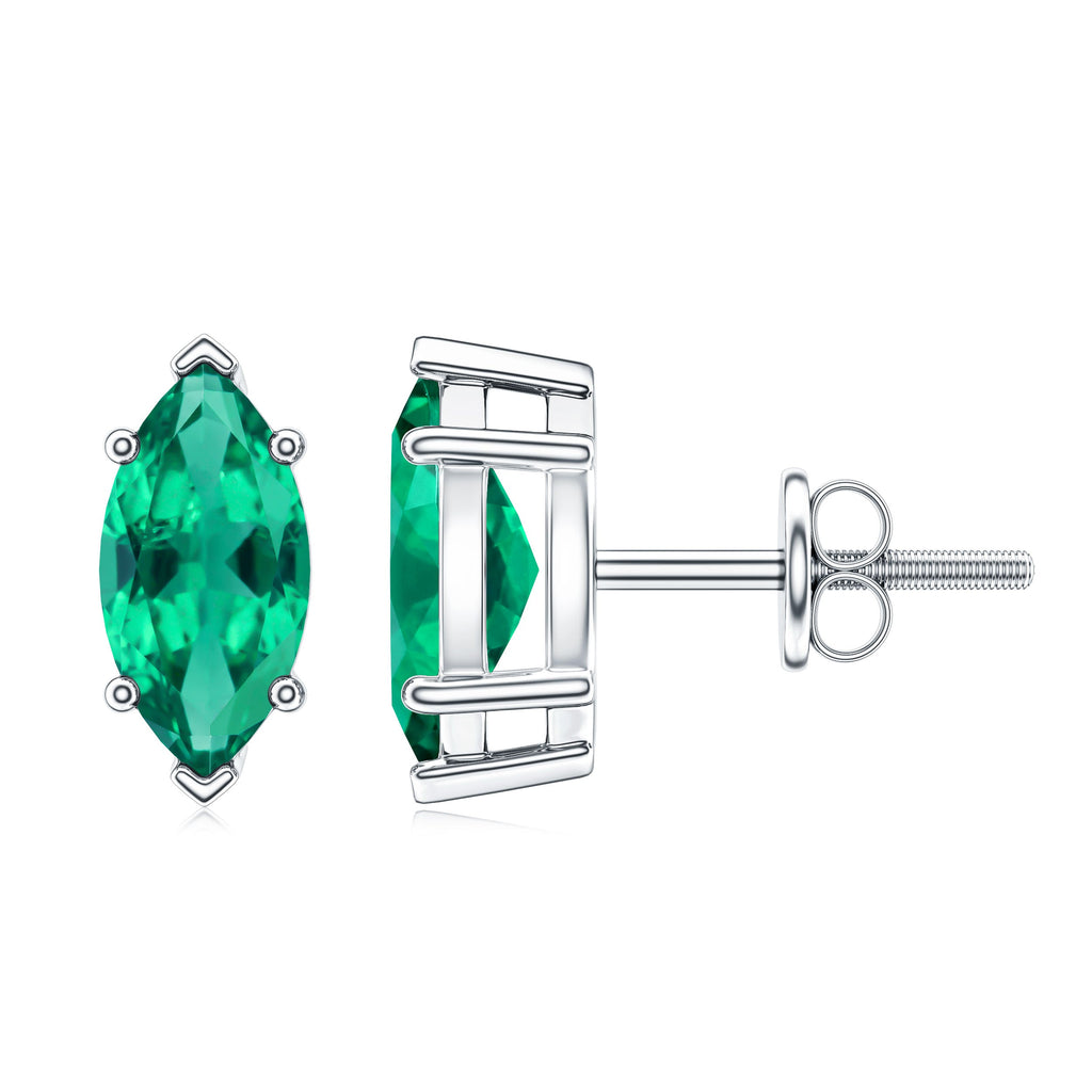 Marquise Cut 1.2 Carat Lab Created Emerald Solitaire Stud Earrings