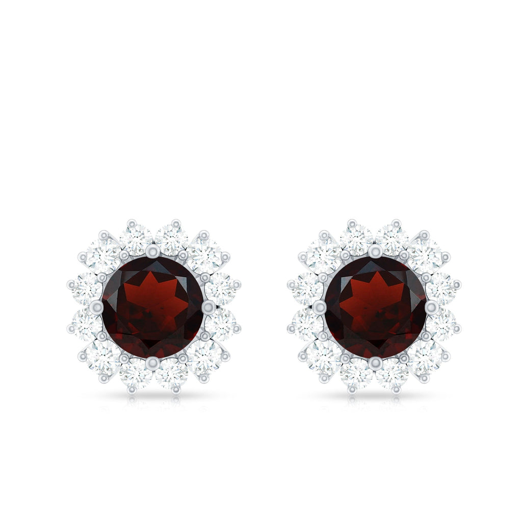 Genuine Garnet and Diamond Halo Stud Earrings