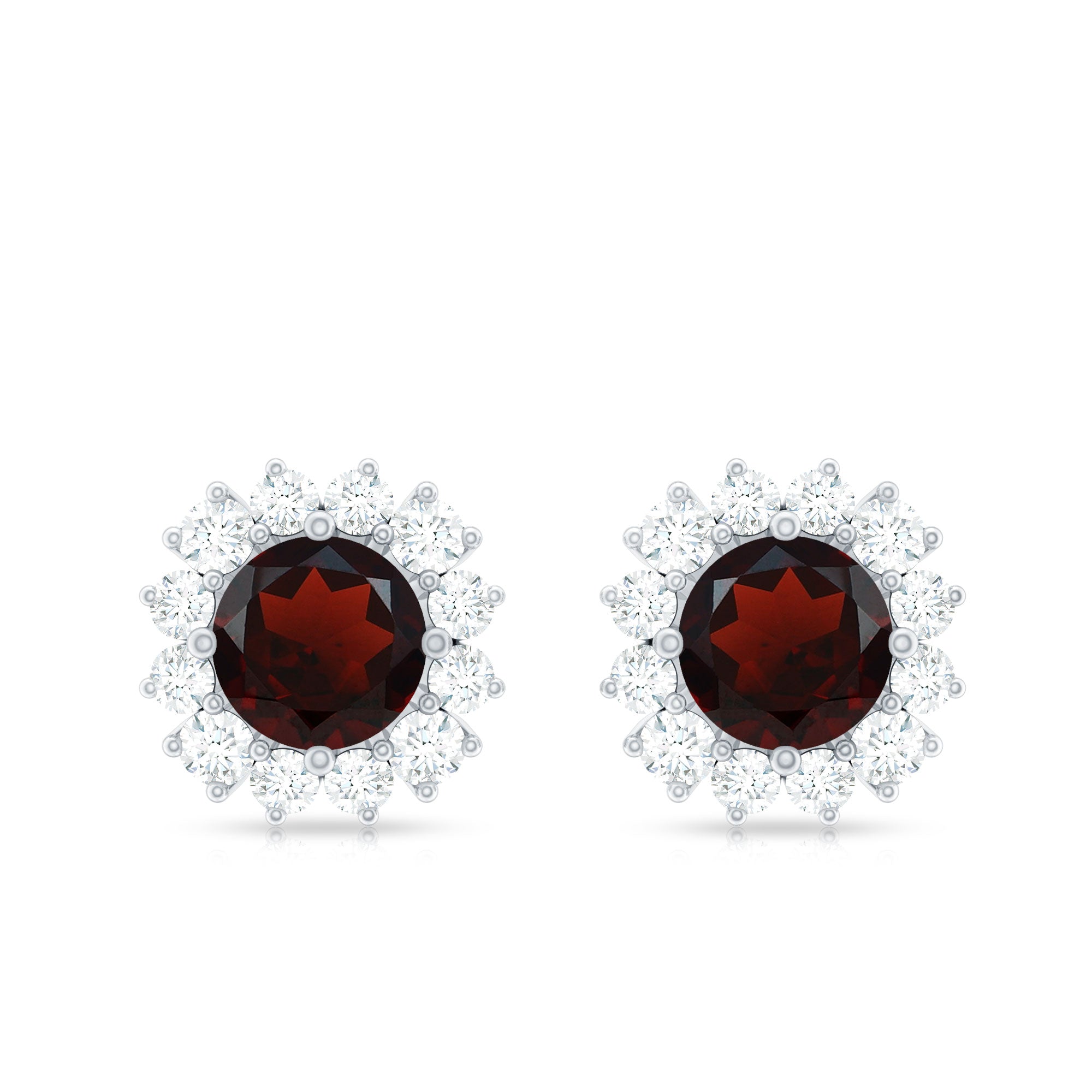 Genuine Garnet and Diamond Halo Stud Earrings