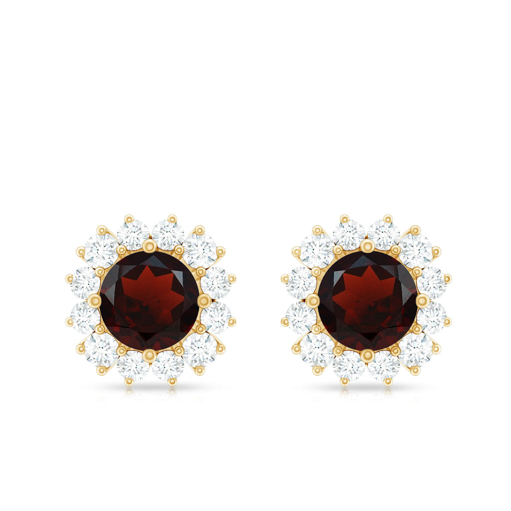 Genuine Garnet and Diamond Halo Stud Earrings