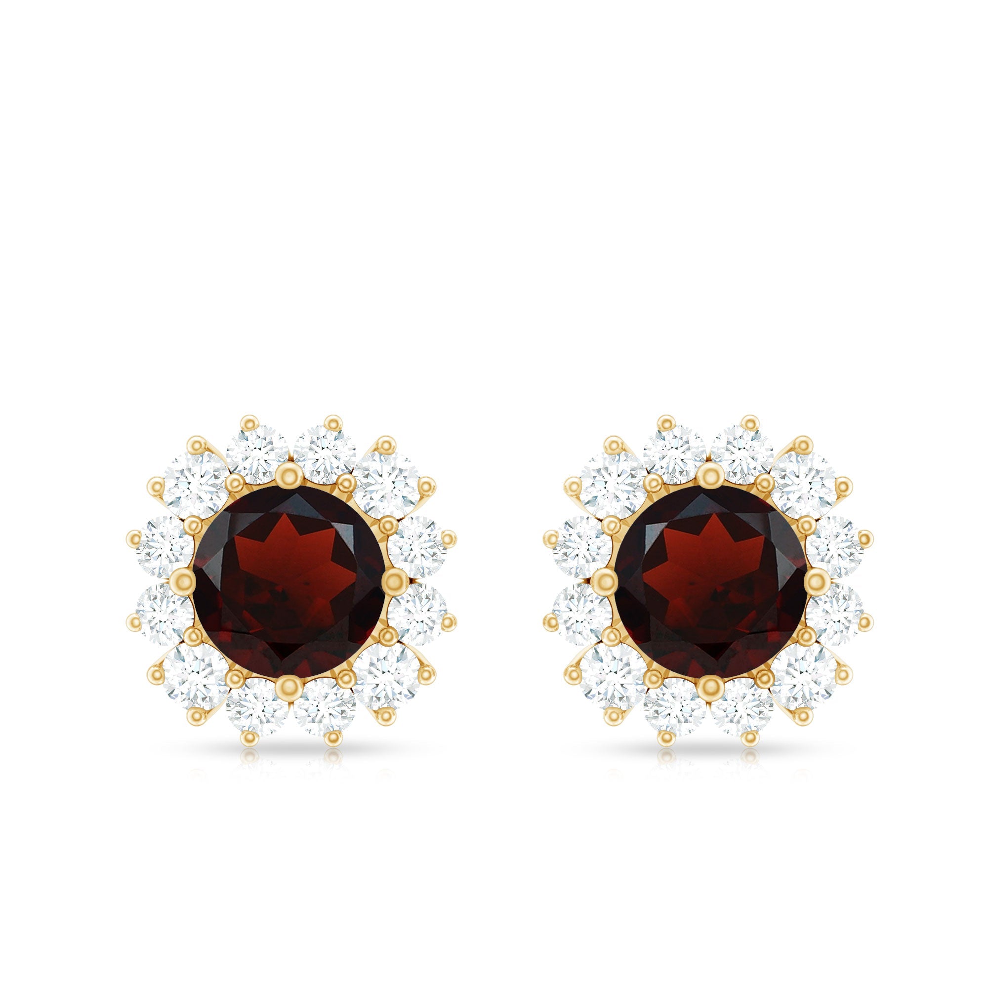Genuine Garnet and Diamond Halo Stud Earrings
