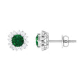 0.5 Carat Certified Created Emerald and Diamond Halo Stud Earrings