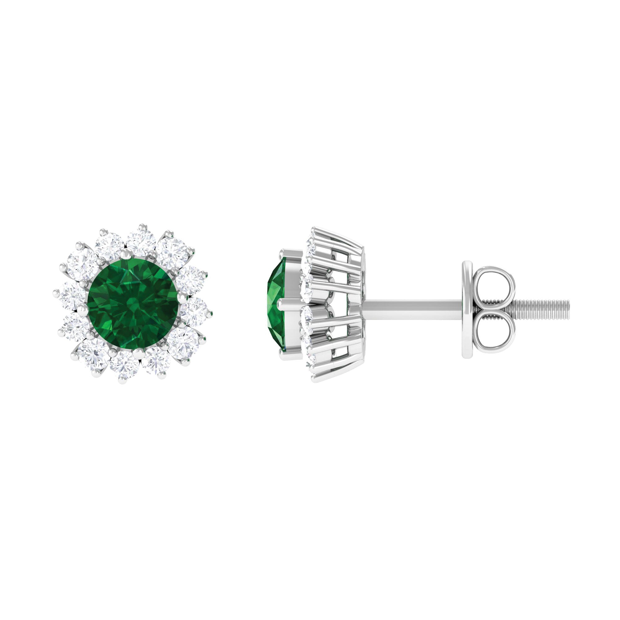 0.5 Carat Certified Created Emerald and Diamond Halo Stud Earrings