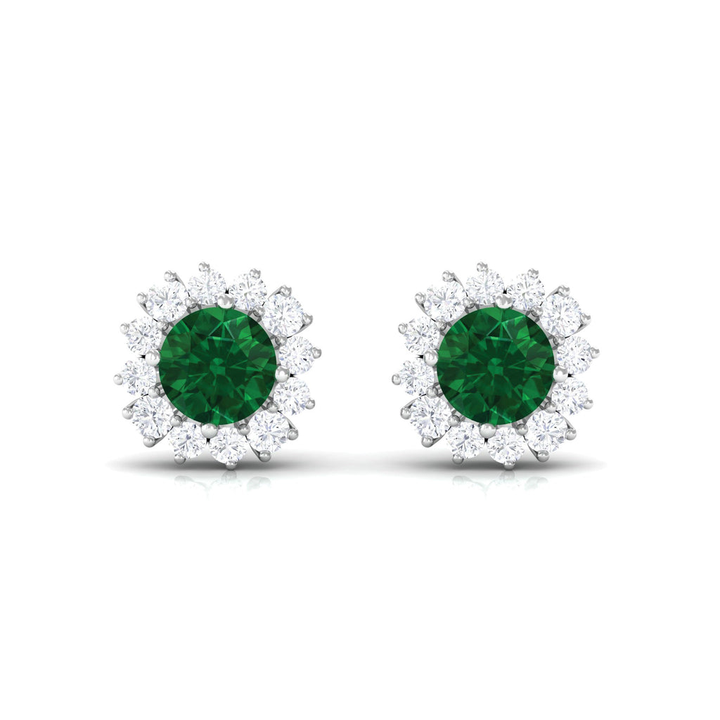 0.5 Carat Certified Created Emerald and Diamond Halo Stud Earrings
