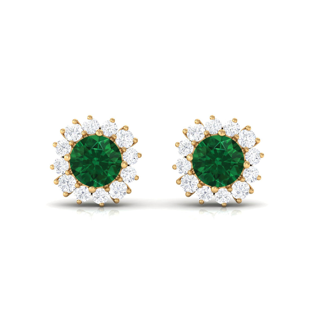0.5 Carat Certified Created Emerald and Diamond Halo Stud Earrings