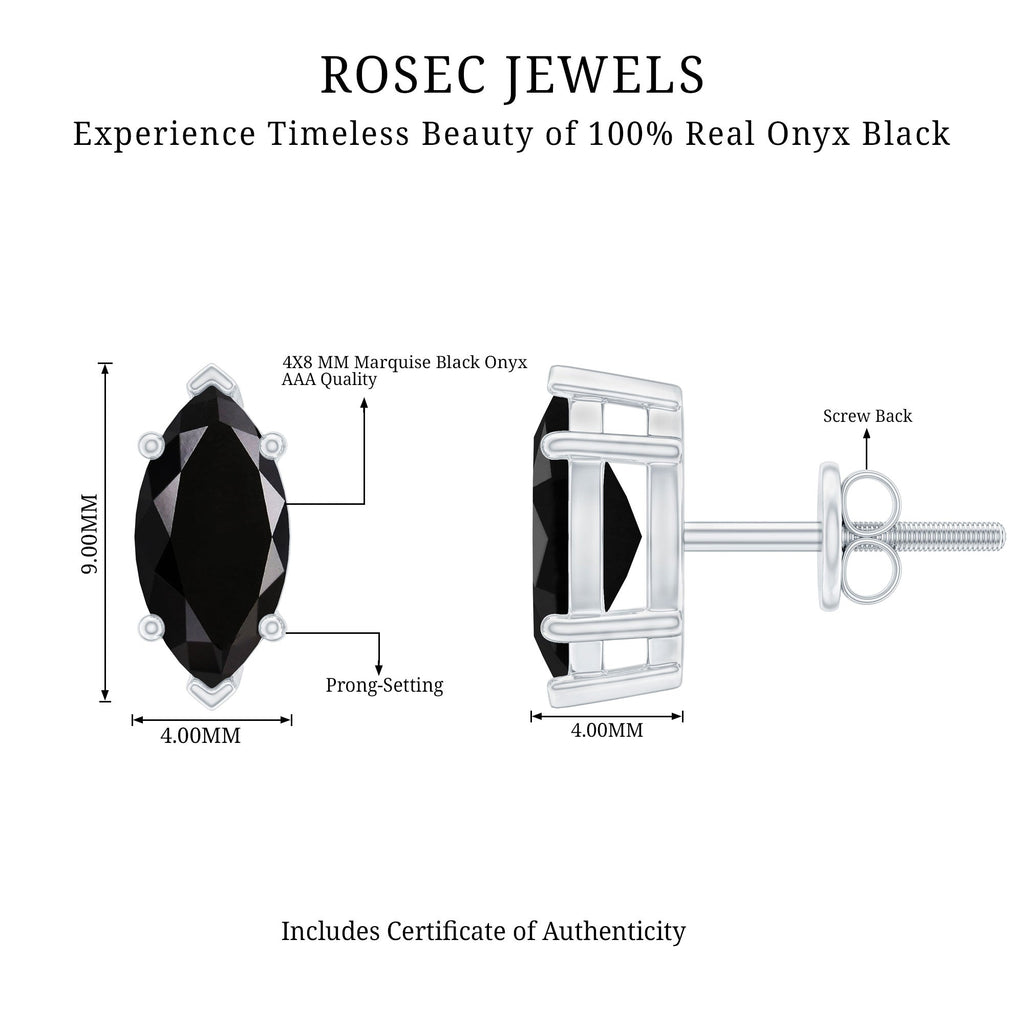 Genuine Black Onyx Marquise Stud Earrings with Certificate