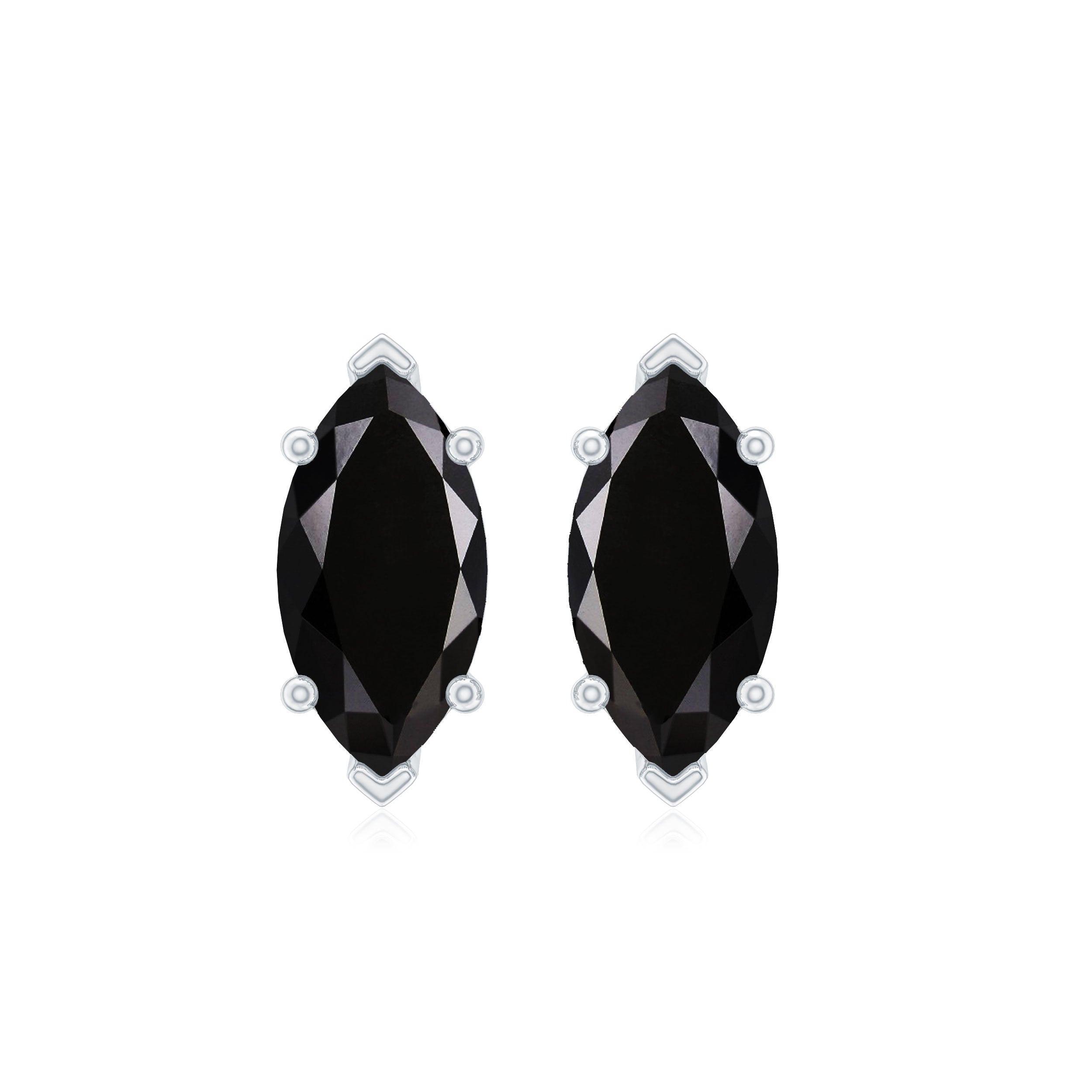 Genuine Black Onyx Marquise Stud Earrings with Certificate