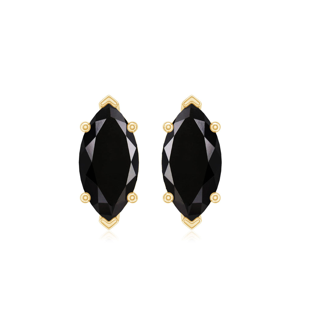 Genuine Black Onyx Marquise Stud Earrings with Certificate