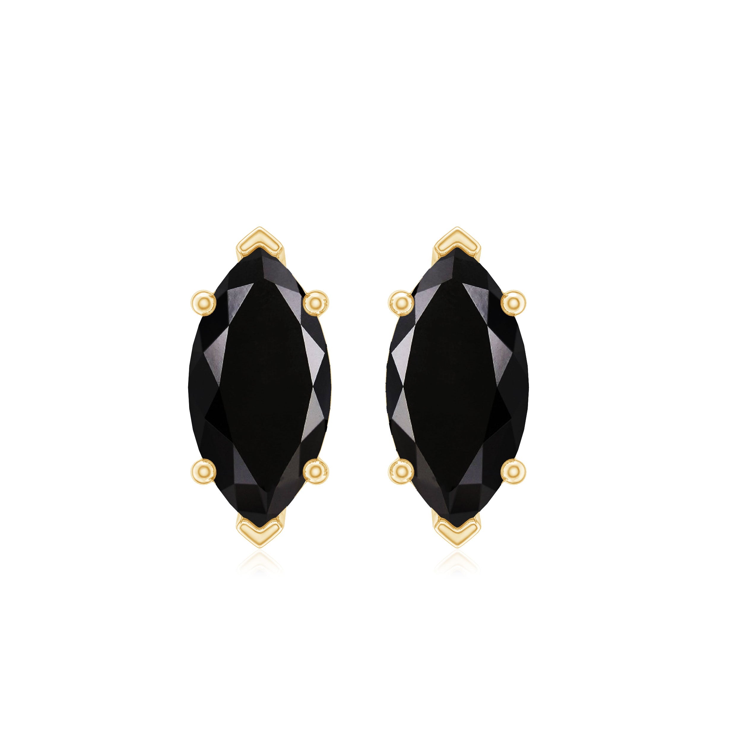 Genuine Black Onyx Marquise Stud Earrings with Certificate