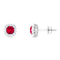 0.6 Carat Lab Created Ruby Classic Stud Earrings with Diamond Halo