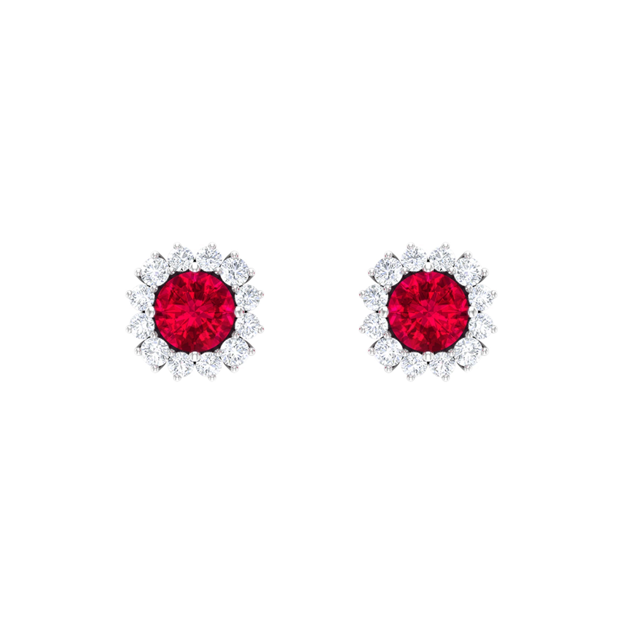 0.6 Carat Lab Created Ruby Classic Stud Earrings with Diamond Halo