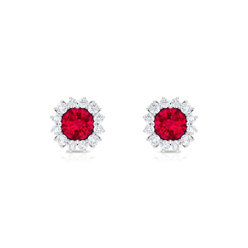 0.6 Carat Lab Created Ruby Classic Stud Earrings with Diamond Halo