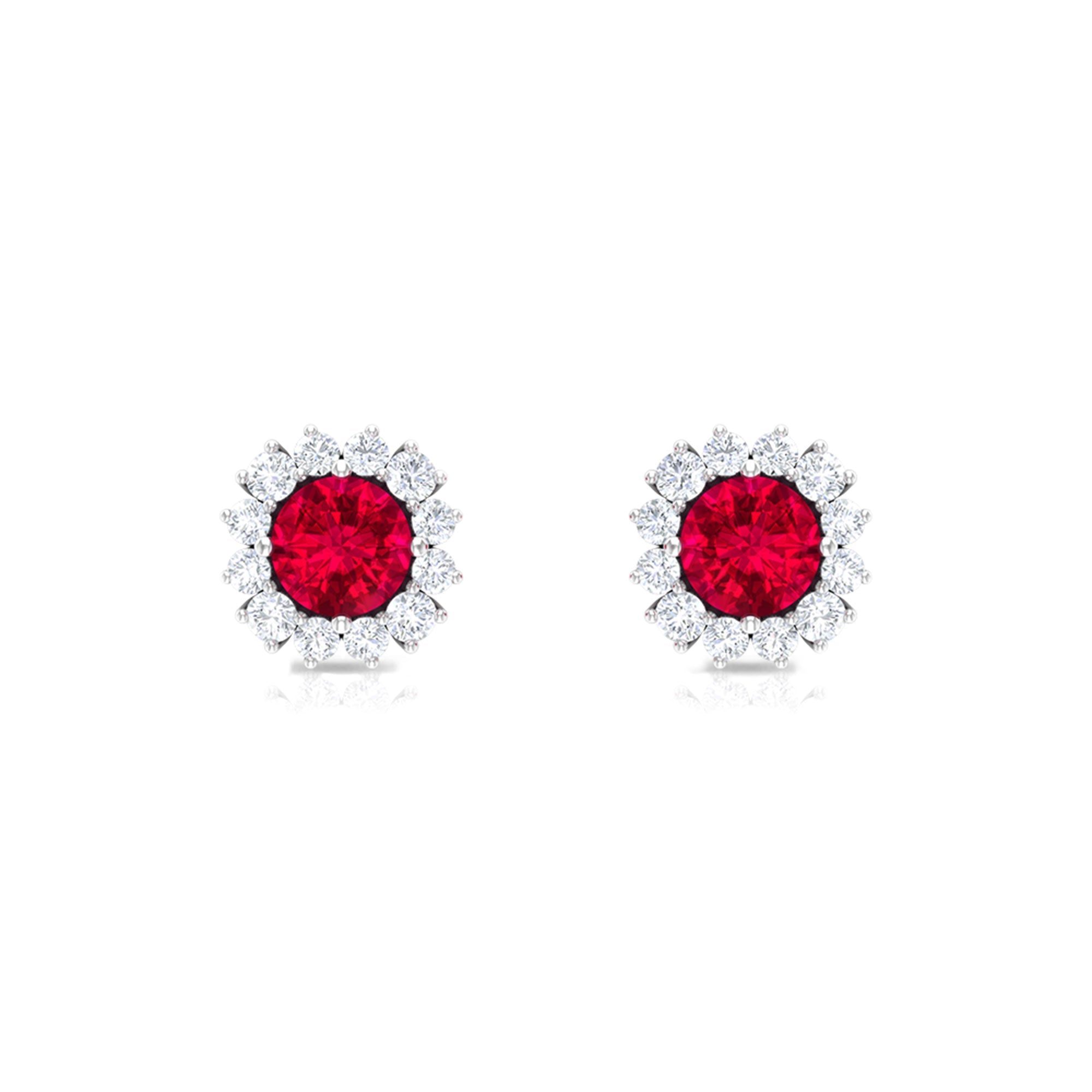 0.6 Carat Lab Created Ruby Classic Stud Earrings with Diamond Halo