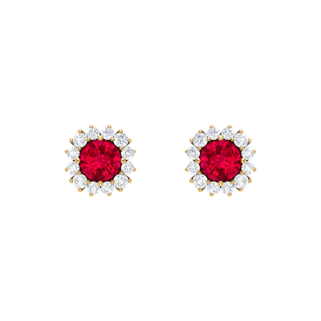 0.6 Carat Lab Created Ruby Classic Stud Earrings with Diamond Halo