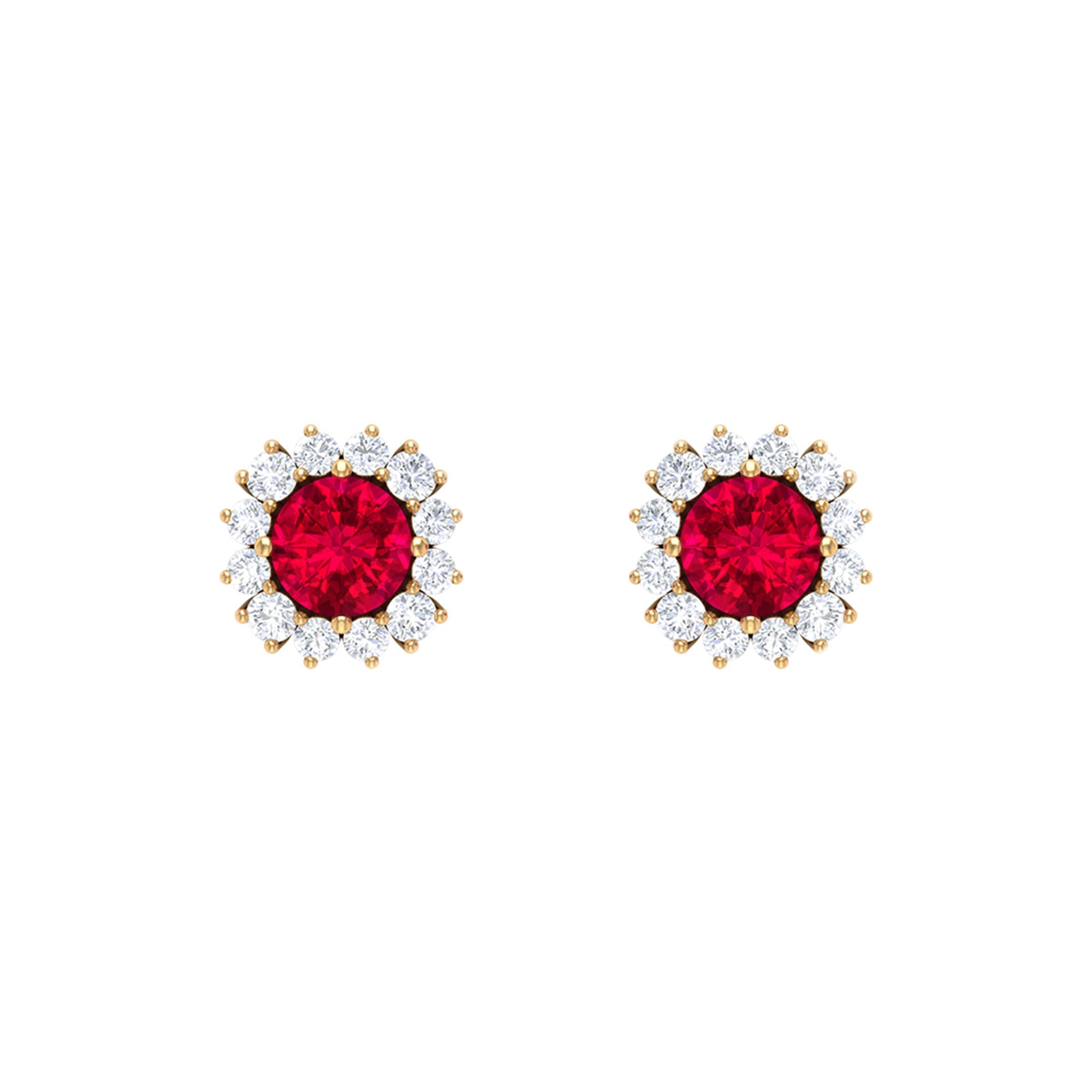 0.6 Carat Lab Created Ruby Classic Stud Earrings with Diamond Halo