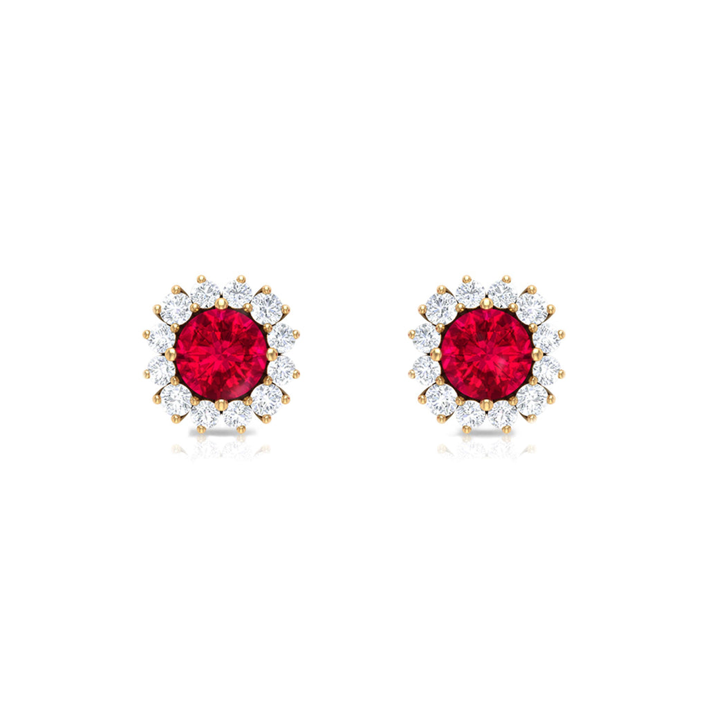 0.6 Carat Lab Created Ruby Classic Stud Earrings with Diamond Halo