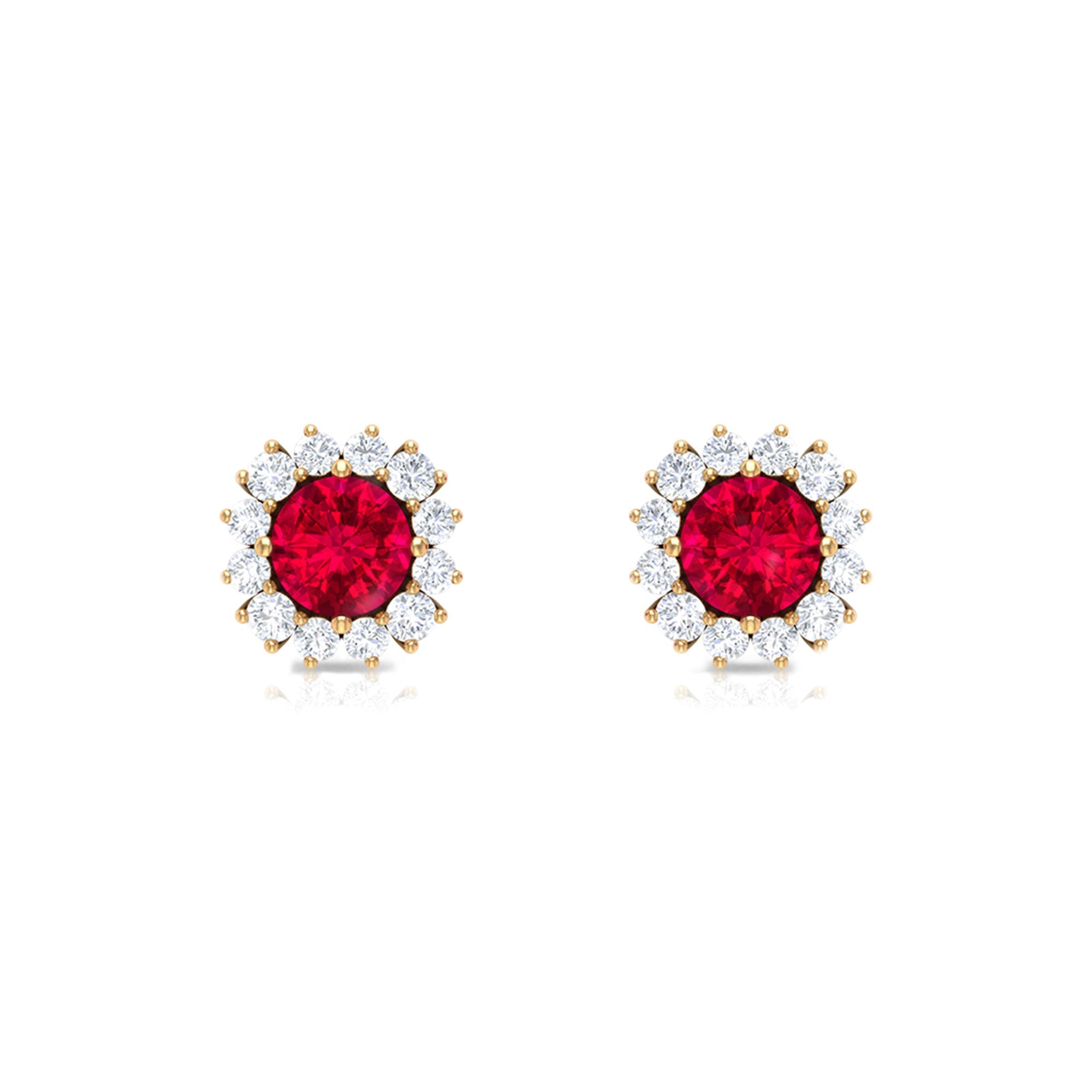 0.6 Carat Lab Created Ruby Classic Stud Earrings with Diamond Halo