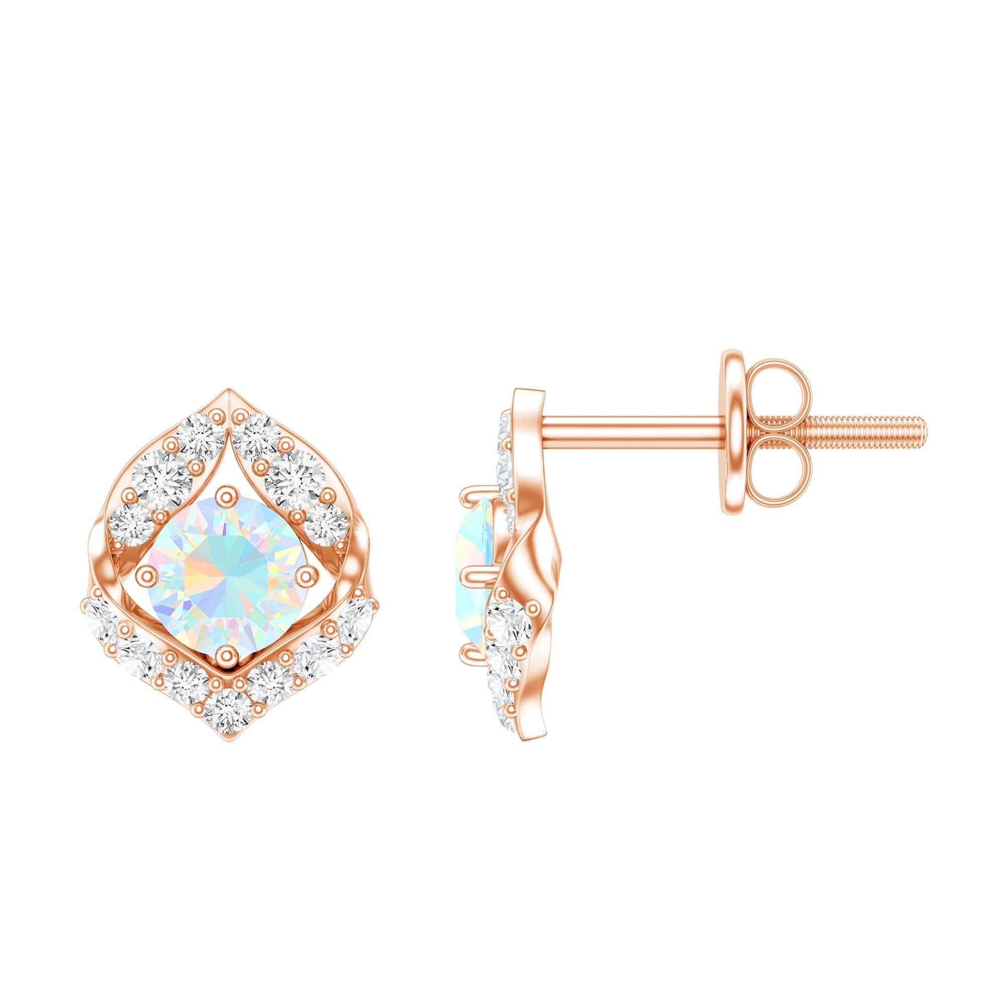 Vintage inspired Ethiopian Opal Stud Earrings with Diamond Accent