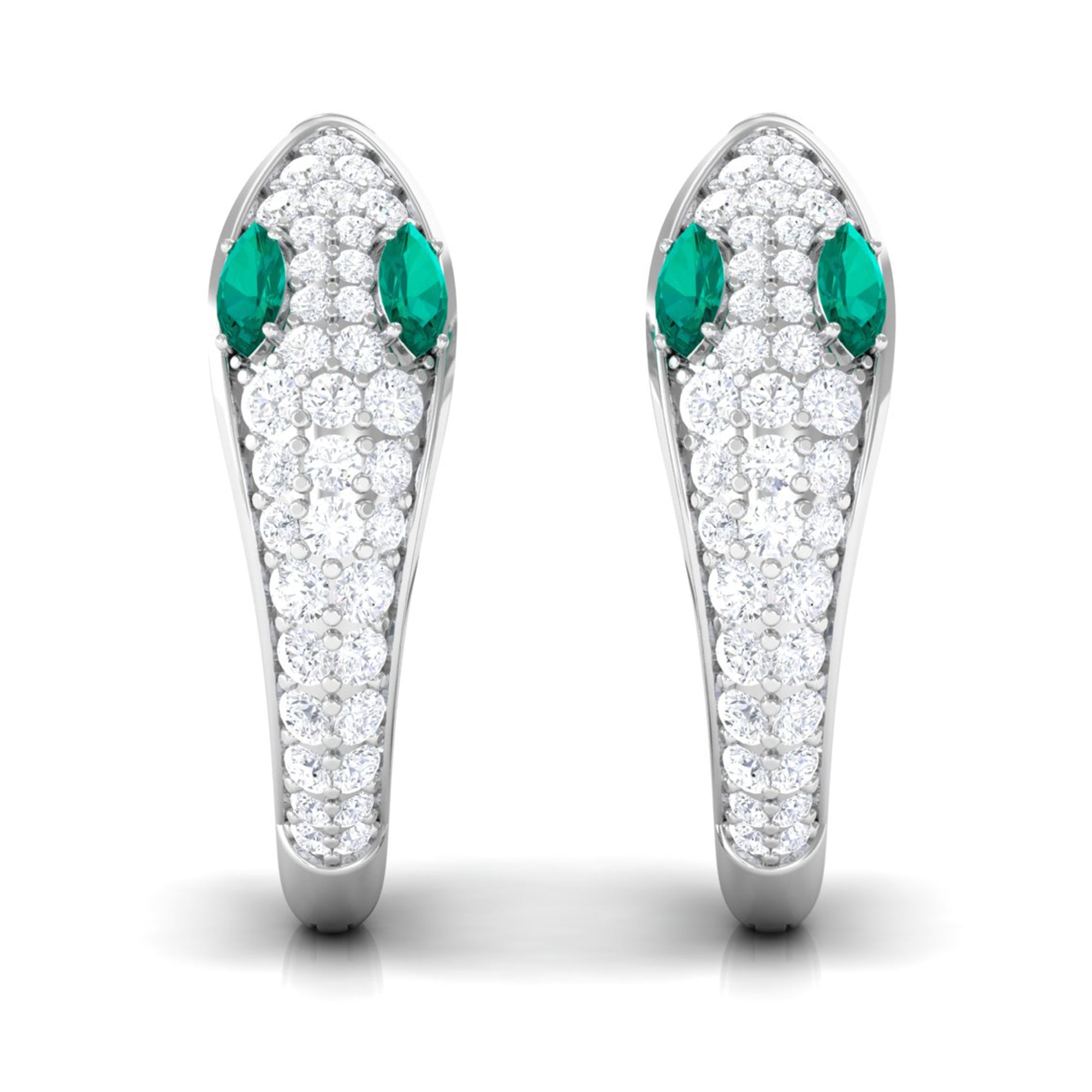 Emerald and Diamond Snake Hinged Hoop Earrings