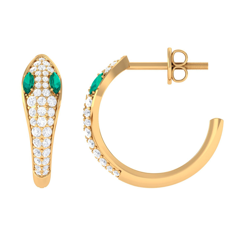 Emerald and Diamond Snake Hinged Hoop Earrings