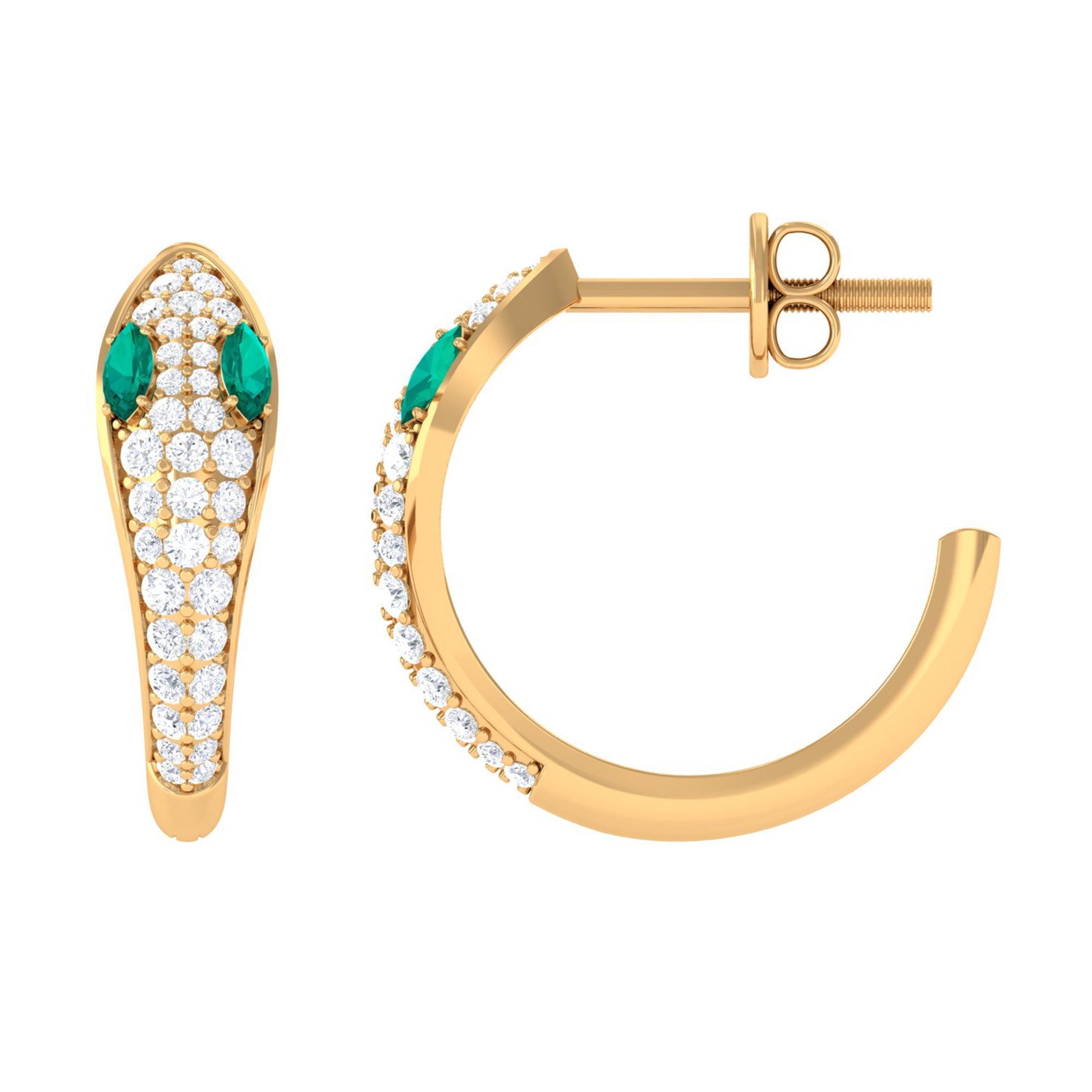 Emerald and Diamond Snake Hinged Hoop Earrings